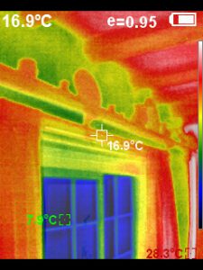 A thermal camera image of the inside of a window
